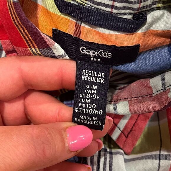 Gap Kids Boys Button-Up Long Sleeve Shirt Plaid Checked Multicolor Size M/8-9Y - Picture 4 of 4